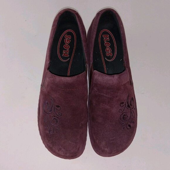 KLOGS Women's Sz 8 M Shoes Burgundy Leather Comfort Walking Embossed Work Clogs - Picture 2 of 13